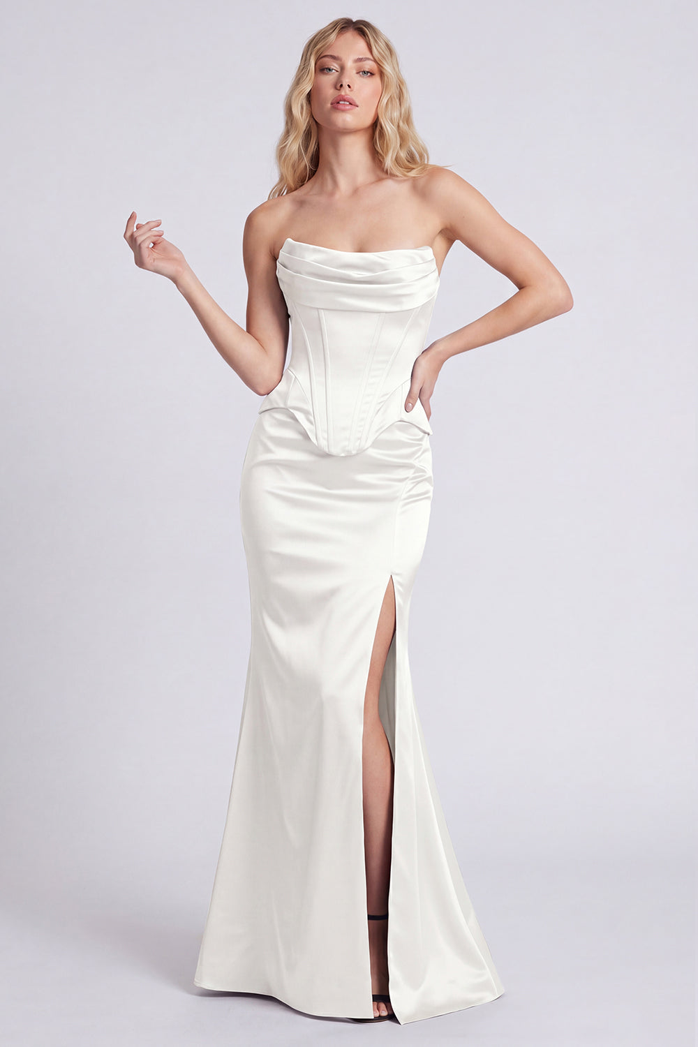 Black Strapless Corset Mermaid Evening Dress with Slit
