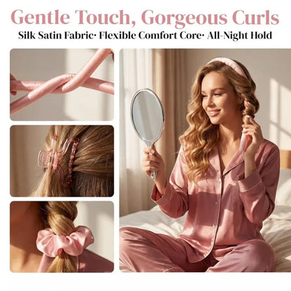 Silk Heatless Hair Curler Set Sleep Bonnet Eye Mask No Heat Curls Overnight Hair Roller Soft Satin Sleeping Hair Styling Tool