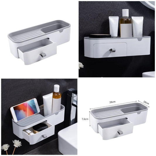 Smart Wall-Mount Storage Shelf with Hidden Drawer | Multi-Purpose Bathroom & Organizer Rack