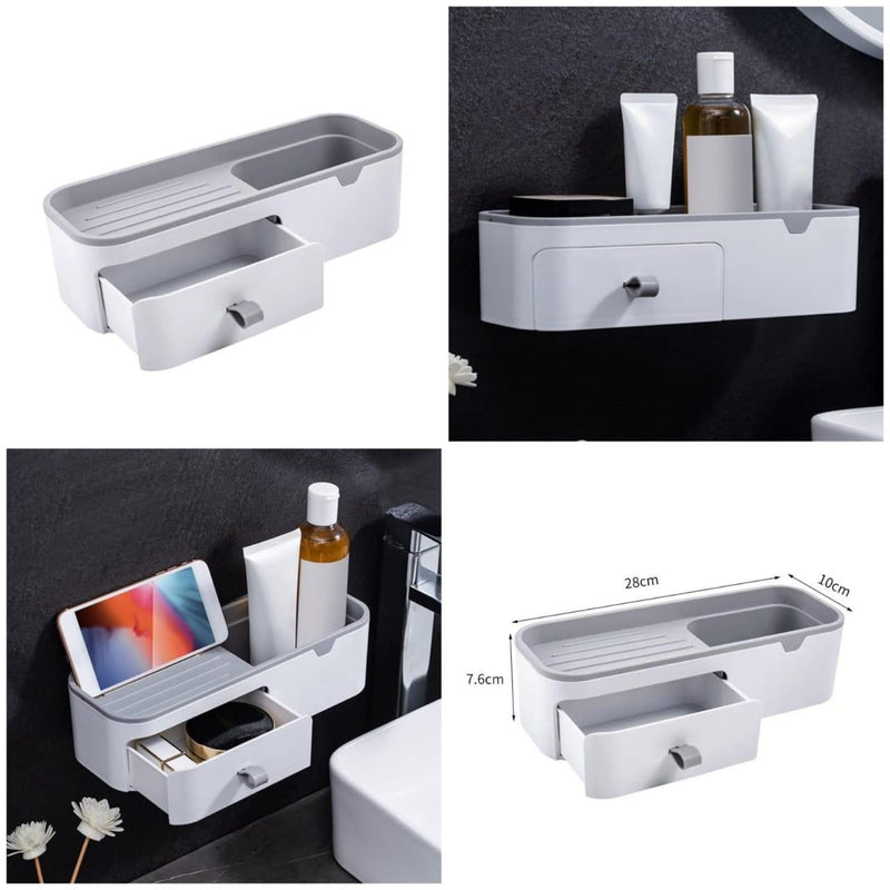 Smart Wall-Mount Storage Shelf with Hidden Drawer | Multi-Purpose Bathroom & Organizer Rack