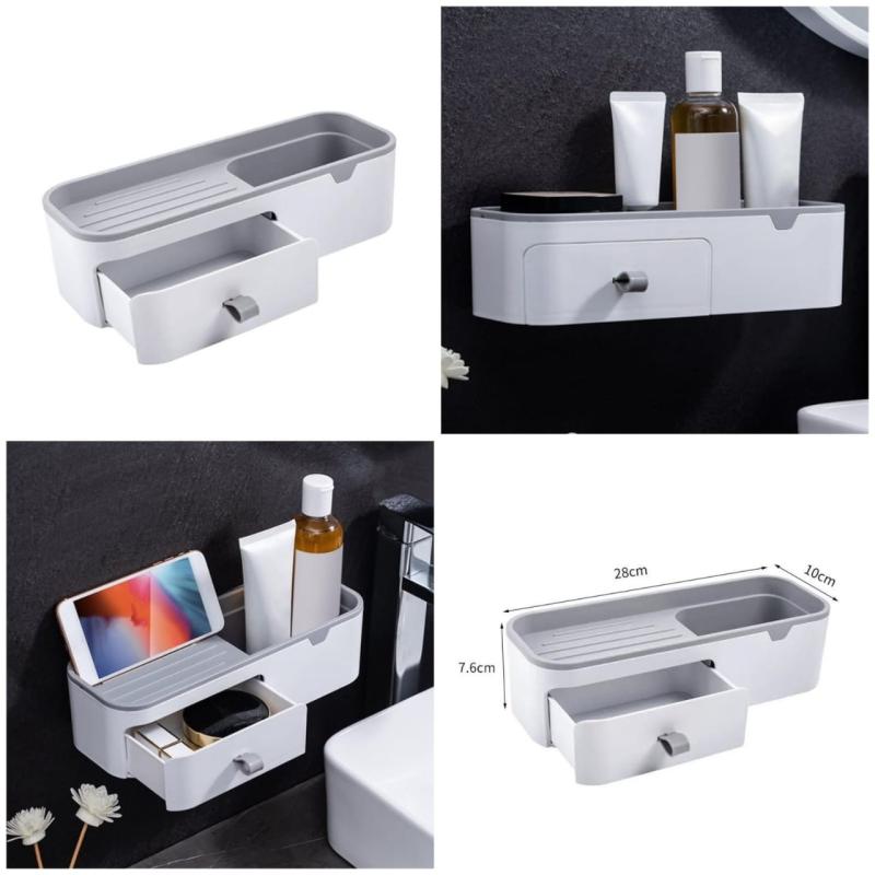 Smart Wall-Mount Storage Shelf with Hidden Drawer | Multi-Purpose Bathroom & Organizer Rack